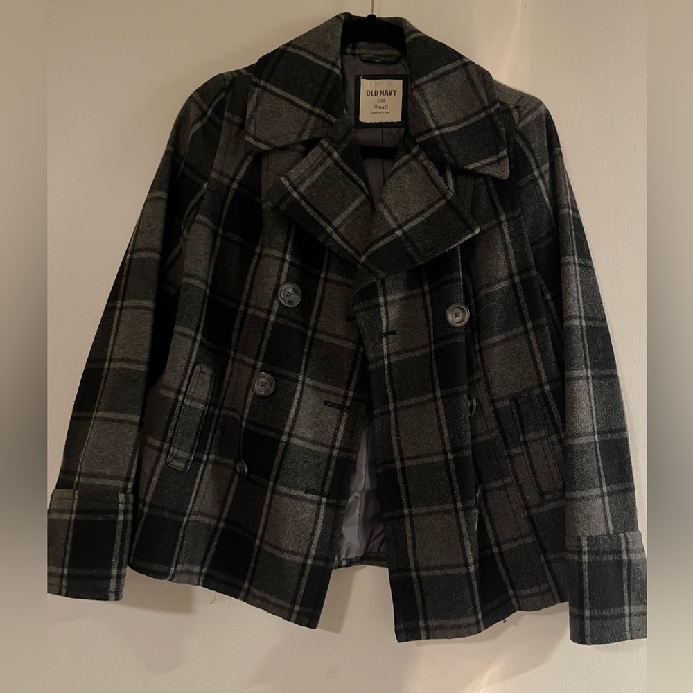Black Plaid Peacoat